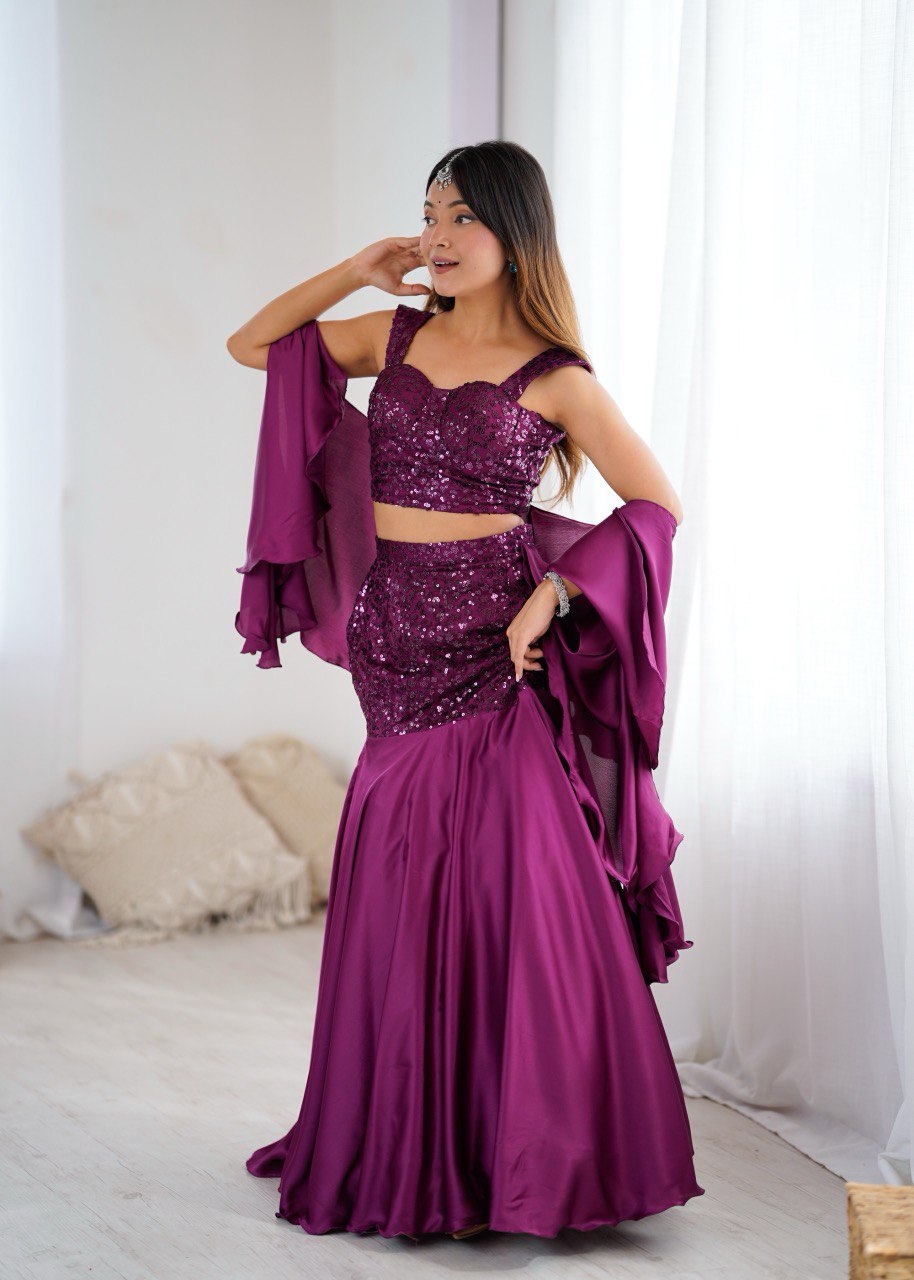 Arti Chauhan Wear Purple Color Designer Fishcut Skirt Set