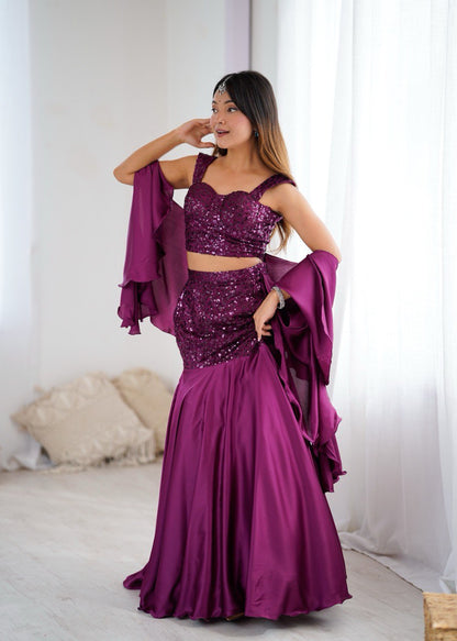 Arti Chauhan Wear Purple Color Designer Fishcut Skirt Set