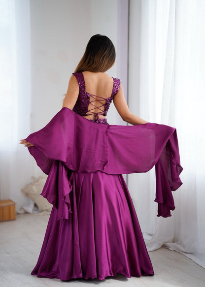 Arti Chauhan Wear Purple Color Designer Fishcut Skirt Set
