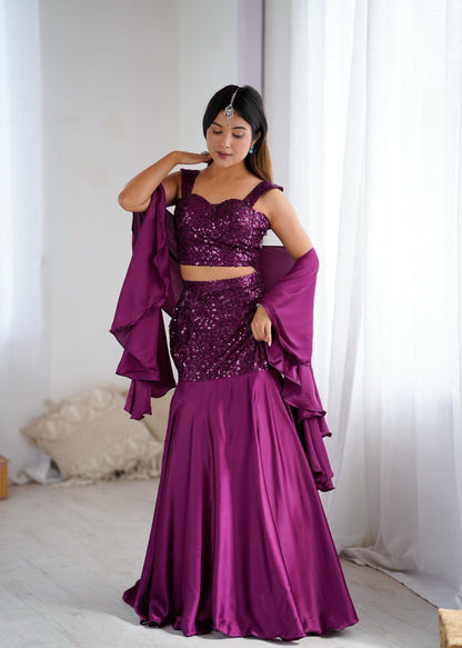 Arti Chauhan Wear Purple Color Designer Fishcut Skirt Set