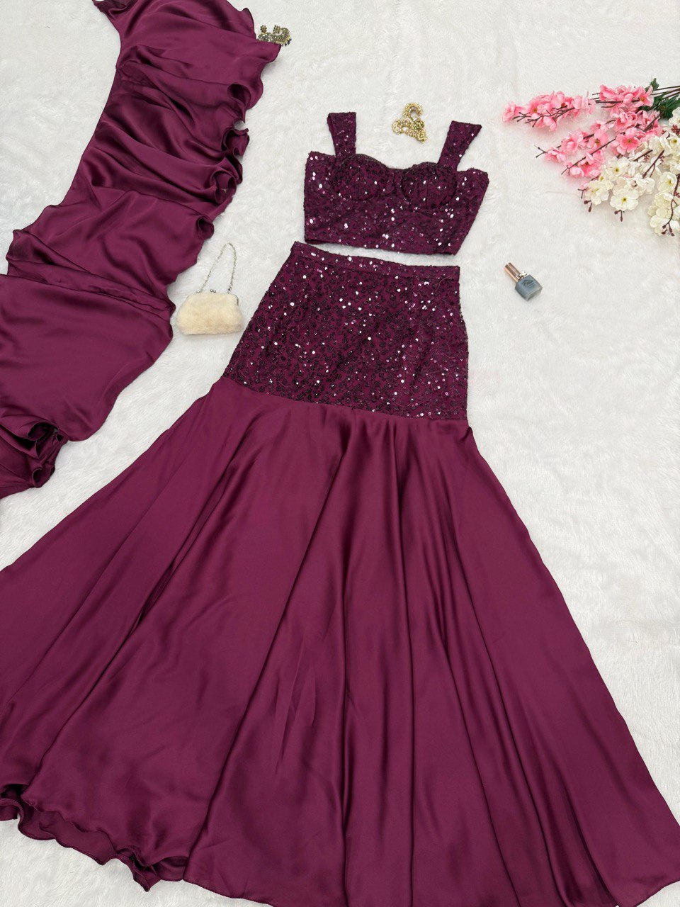 Arti Chauhan Wear Purple Color Designer Fishcut Skirt Set