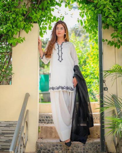 Graceful White Color Roman Silk With Embroidery Designer Salwar Suit