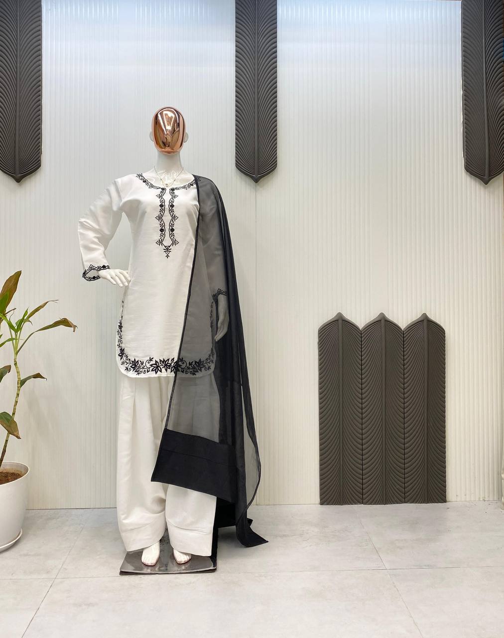 Graceful White Color Roman Silk With Embroidery Designer Salwar Suit