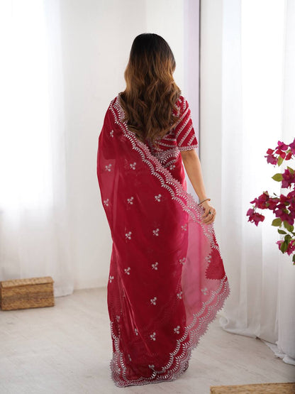 Exclusive Maroon Color Jimmy Chu And Thread With Sequence Work Saree