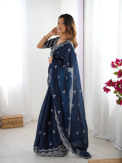 Exclusive Navy Color Jimmy Chu And Thread With Sequence Work Saree