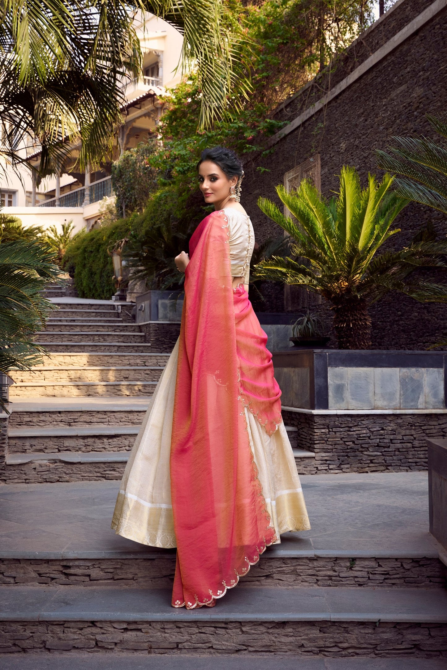 Ceremony Wear Off White Color Jacquard Chex With Zari Weaving Work Lehenga Choli