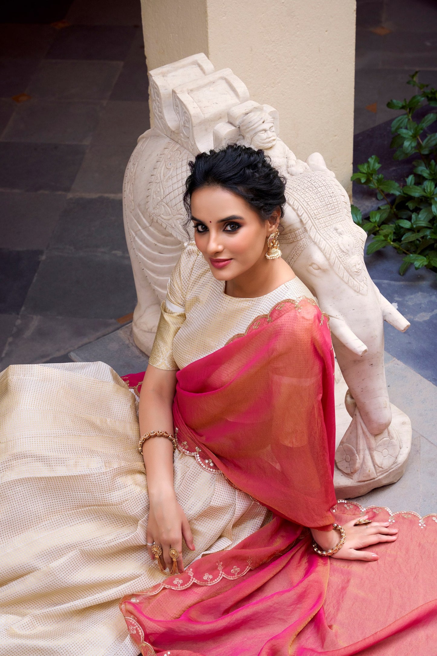 Ceremony Wear Off White Color Jacquard Chex With Zari Weaving Work Lehenga Choli