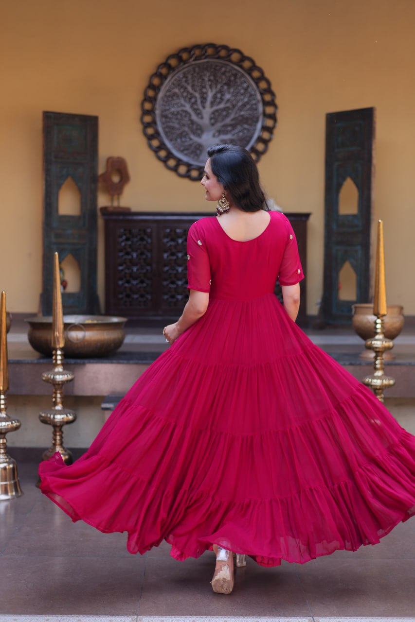 Designer Faux Blooming 12 Meter Flair Function Wear Gown