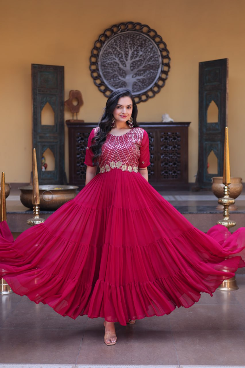 Designer Faux Blooming 12 Meter Flair Function Wear Gown