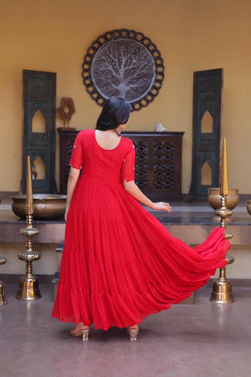 Designer Faux Blooming 12 Meter Flair Function Wear Gown