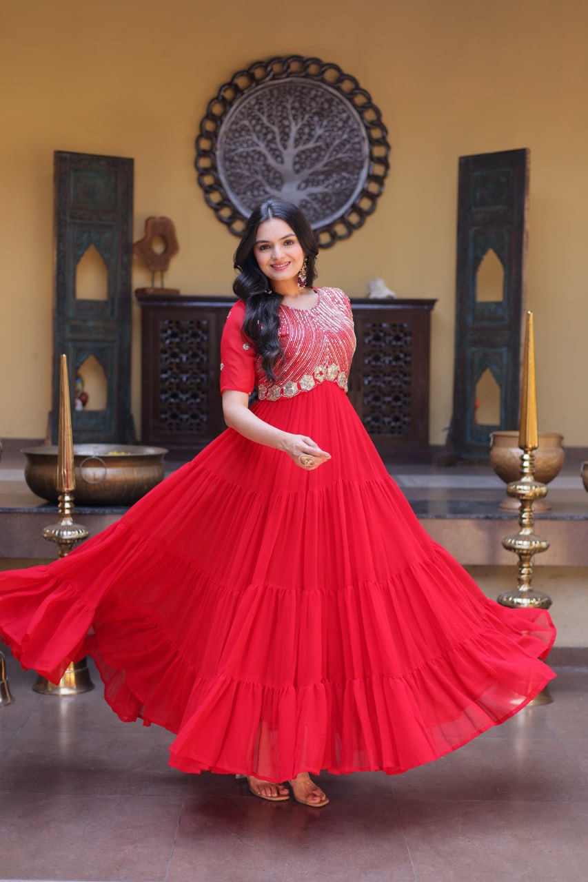 Designer Faux Blooming 12 Meter Flair Function Wear Gown
