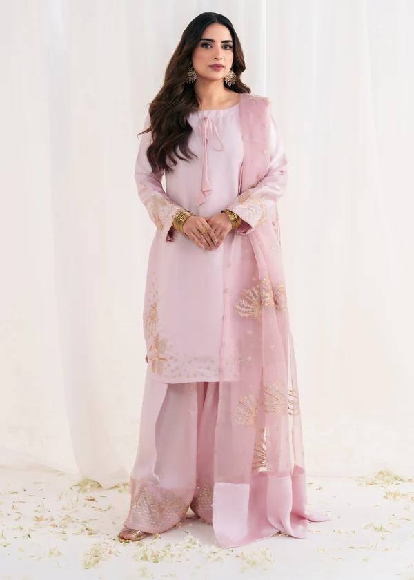 Celebrity Wear Pink Color Embroidery Sequence Work Palazzo Suit