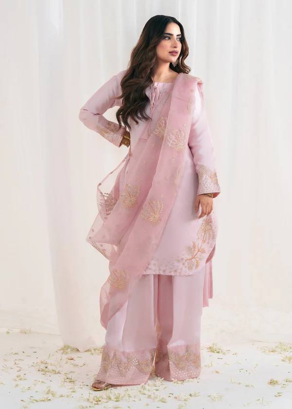 Celebrity Wear Pink Color Embroidery Sequence Work Palazzo Suit