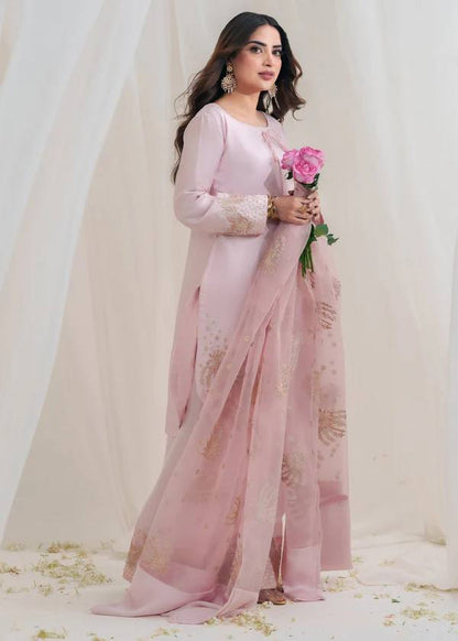 Celebrity Wear Pink Color Embroidery Sequence Work Palazzo Suit
