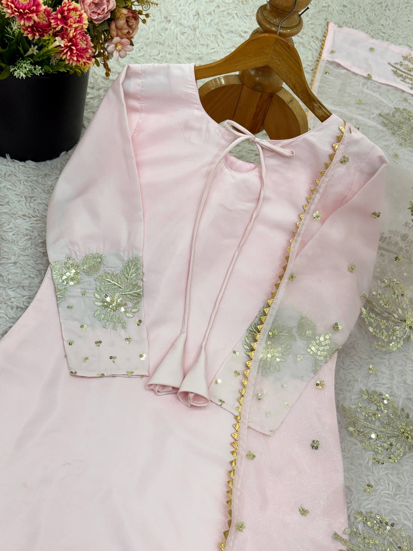 Celebrity Wear Pink Color Embroidery Sequence Work Palazzo Suit