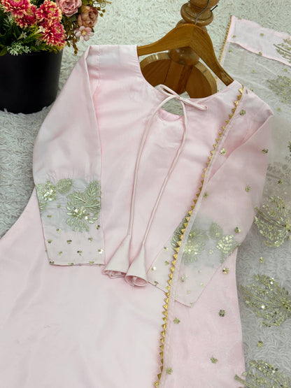 Celebrity Wear Pink Color Embroidery Sequence Work Palazzo Suit
