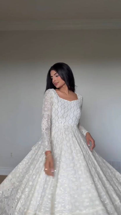 Elegant White Color Faux Georgette Designer Gown