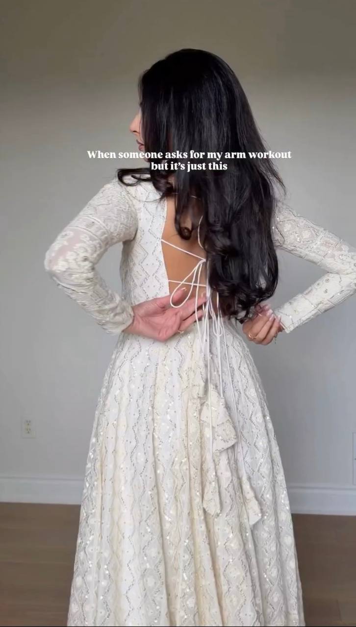 Elegant White Color Faux Georgette Designer Gown