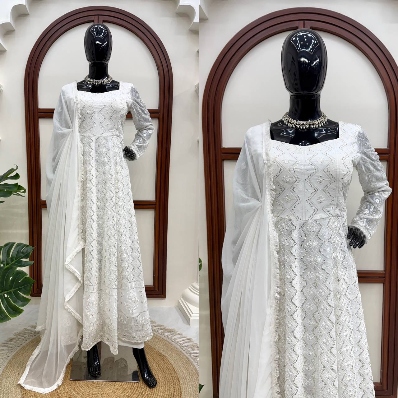 Elegant White Color Faux Georgette Designer Gown