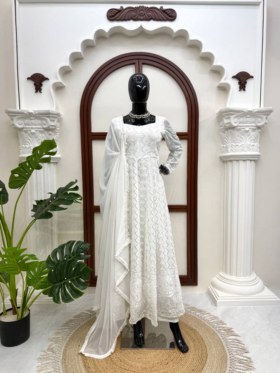 Elegant White Color Faux Georgette Designer Gown