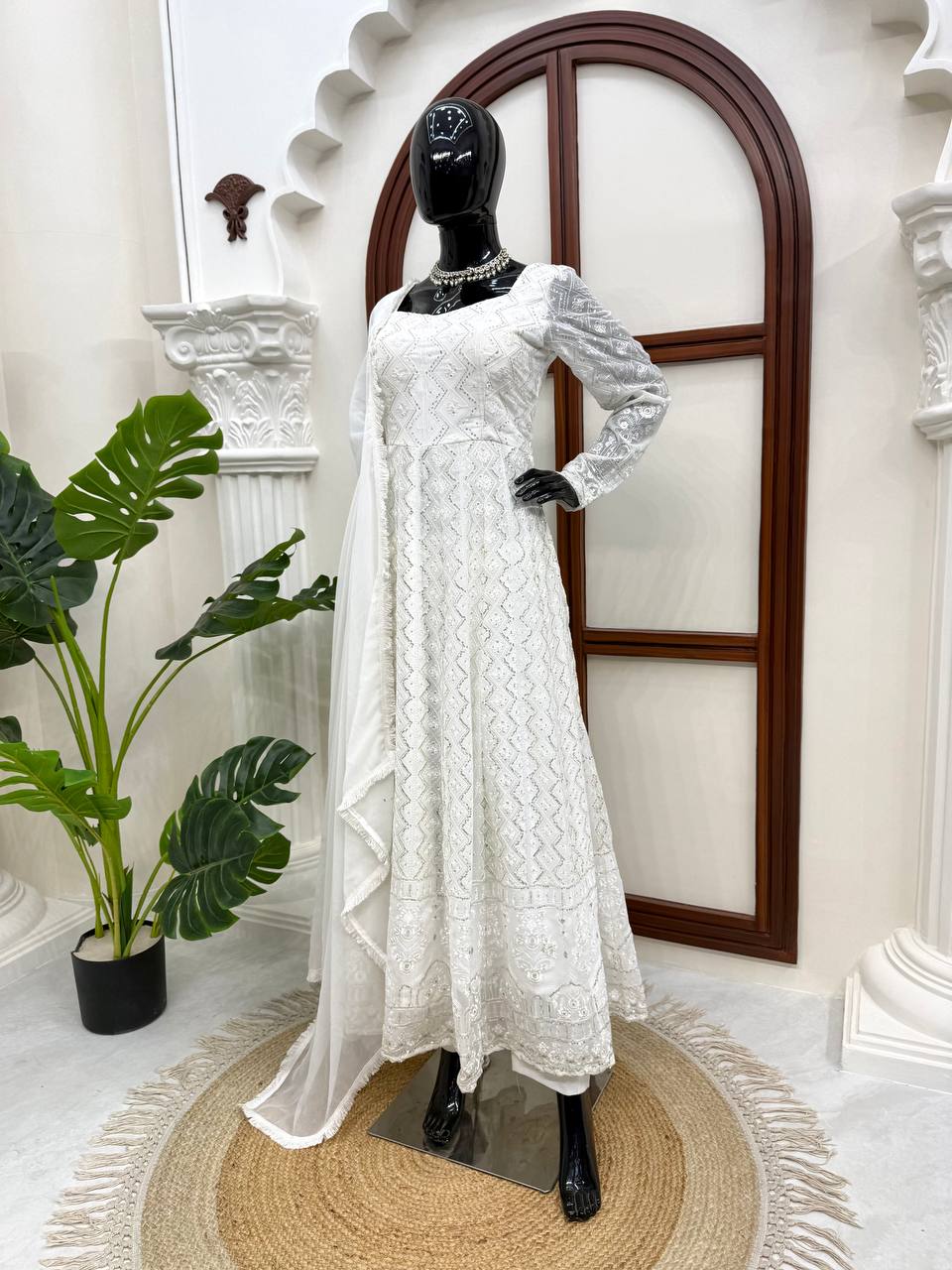 Elegant White Color Faux Georgette Designer Gown