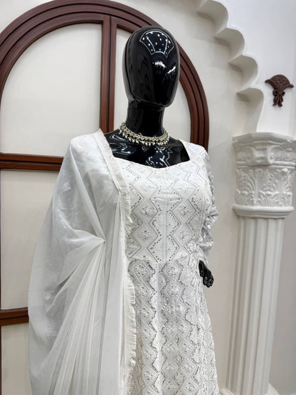 Elegant White Color Faux Georgette Designer Gown