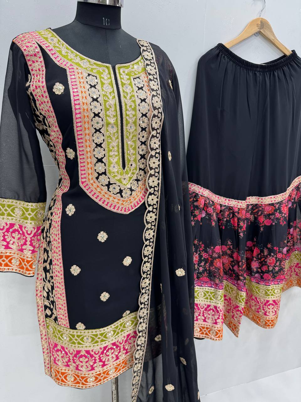 Exclusive Black Color Heavy Fuax Georgette Embroidery Sequences Work Palazzo Suit
