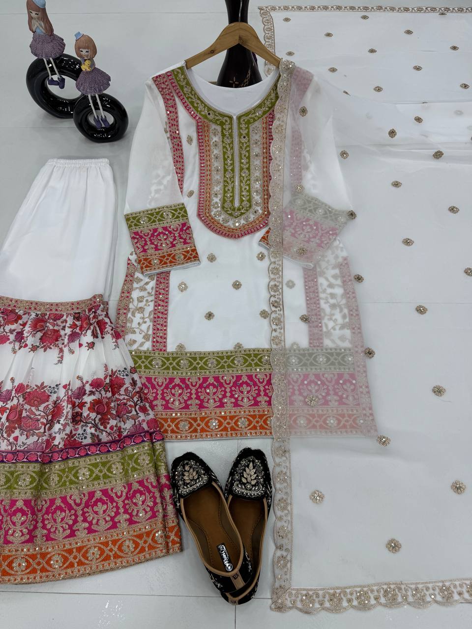 Exclusive White Color Heavy Fuax Georgette Embroidery Sequences Work Palazzo Suit