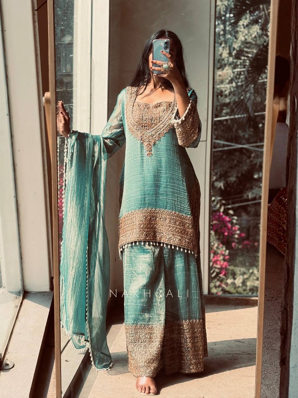 Wedding Wear Fendy Silk Embroidered Sharara Suit Set