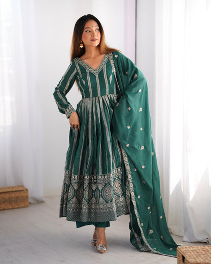 Festive Wear Green Color Star Georgette  Thread And Sequence Work Anarkali Suit