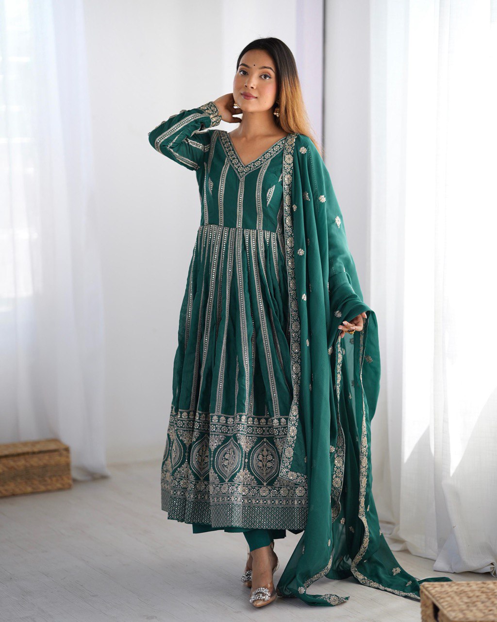 Festive Wear Green Color Star Georgette  Thread And Sequence Work Anarkali Suit