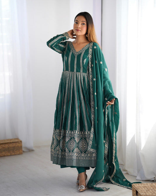 Festive Wear Green Color Star Georgette  Thread And Sequence Work Anarkali Suit