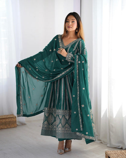 Festive Wear Green Color Star Georgette  Thread And Sequence Work Anarkali Suit