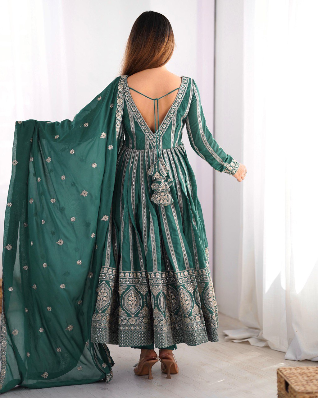 Festive Wear Green Color Star Georgette  Thread And Sequence Work Anarkali Suit