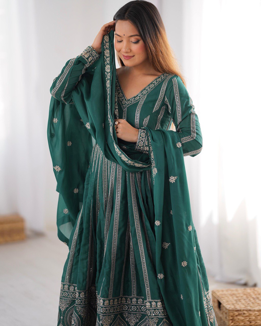 Festive Wear Green Color Star Georgette  Thread And Sequence Work Anarkali Suit