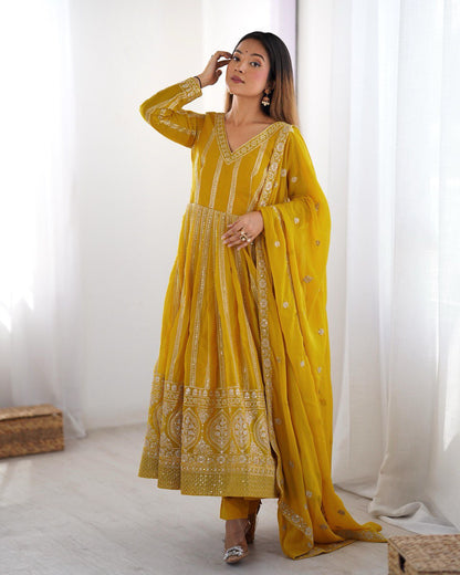 Festive Wear Yellow Color Star Georgette Thread And Sequence Work Anarkali Suit