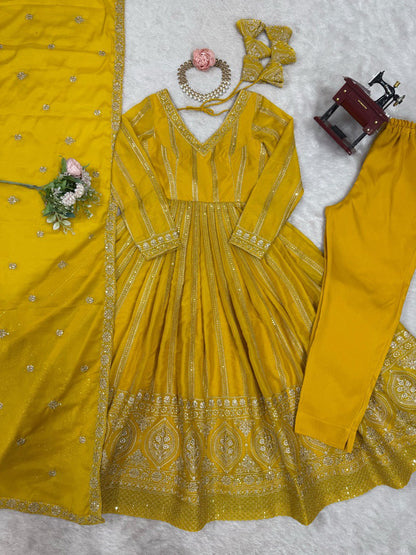 Festive Wear Yellow Color Star Georgette Thread And Sequence Work Anarkali Suit
