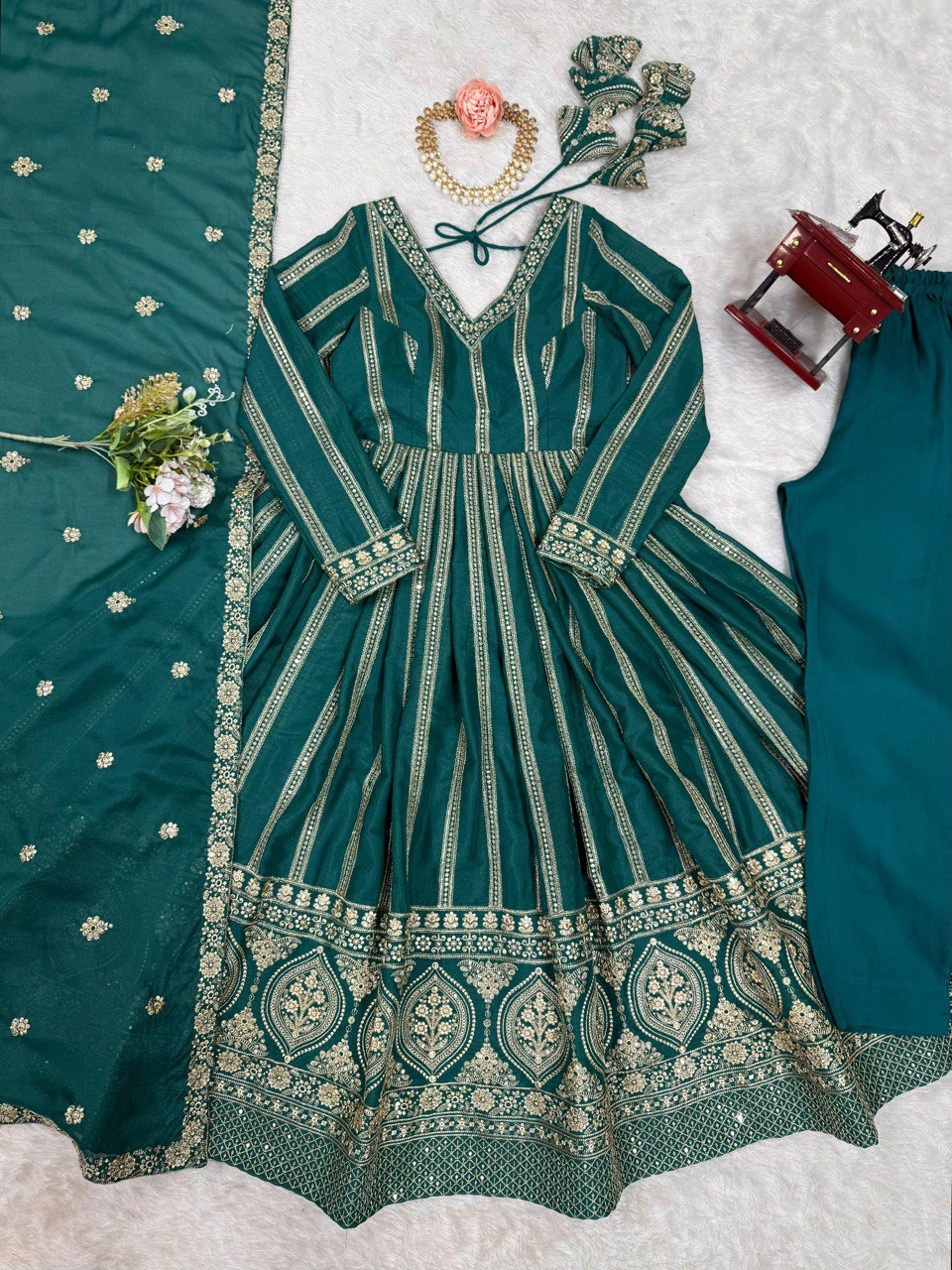 Festive Wear Green Color Star Georgette  Thread And Sequence Work Anarkali Suit