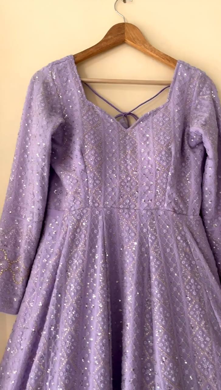 Wedding Wear Lavender Color Soft Georgette Embroidered Designer Gown