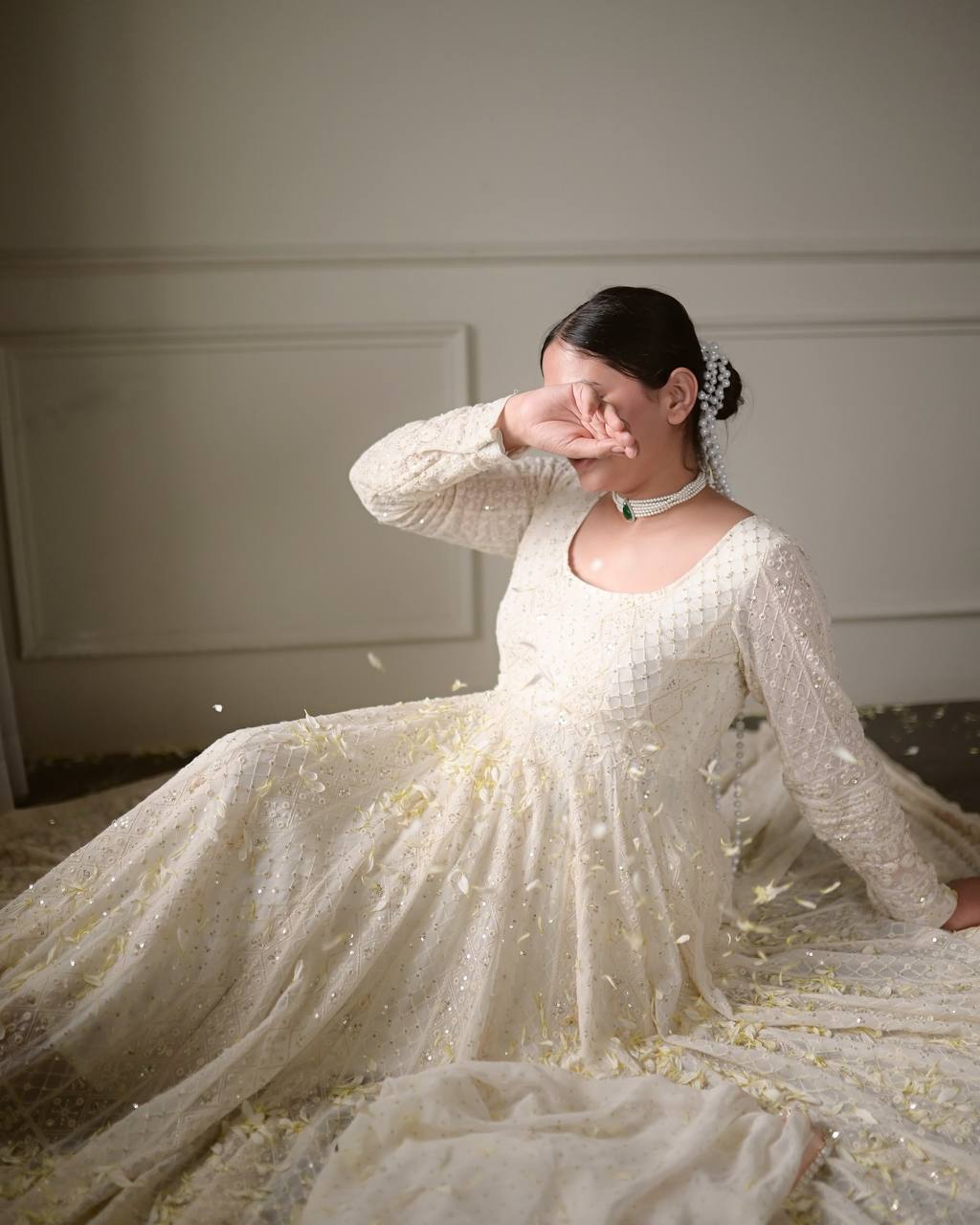 Wedding Wear White Color Soft Georgette Embroidered Designer Gown