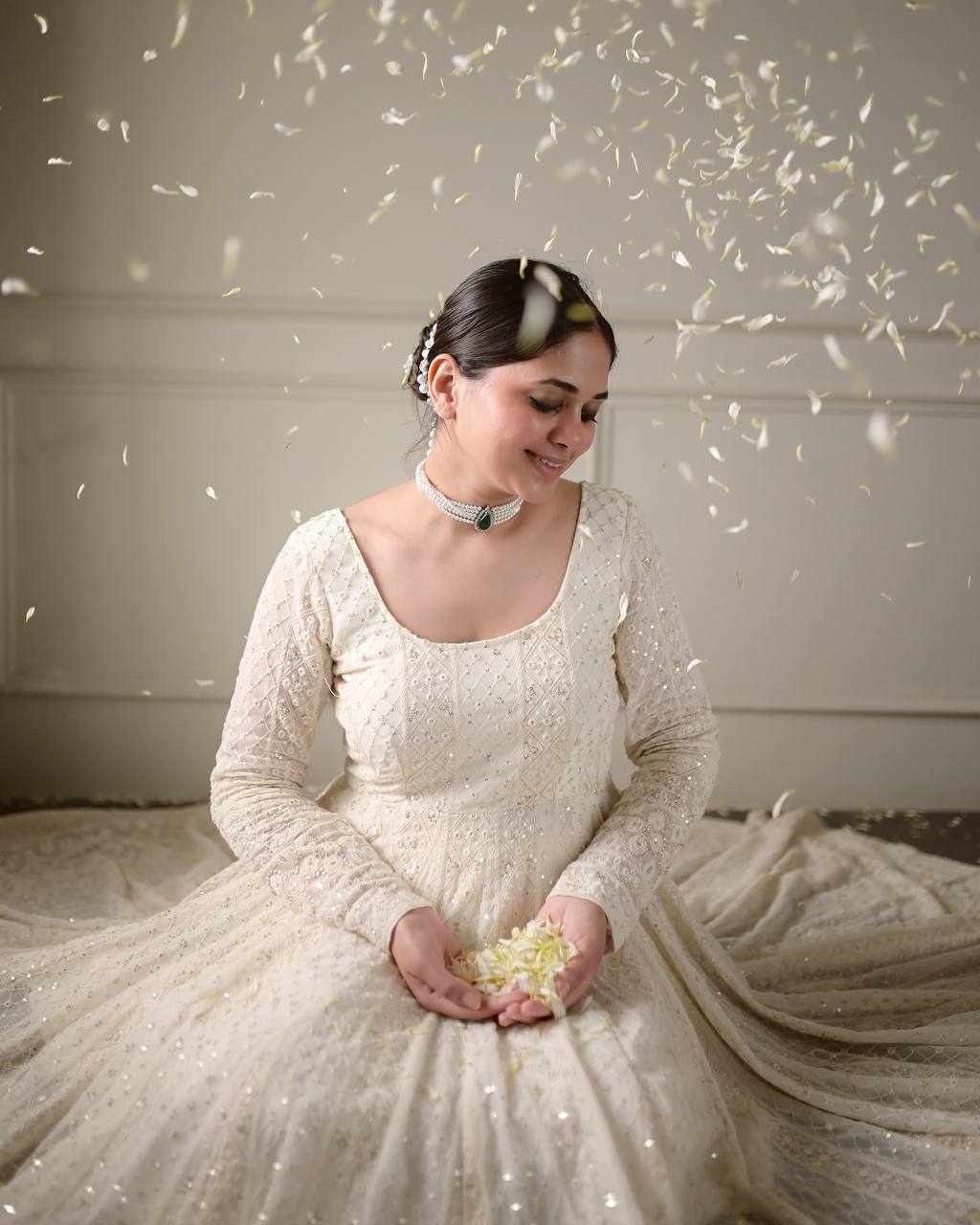 Wedding Wear White Color Soft Georgette Embroidered Designer Gown
