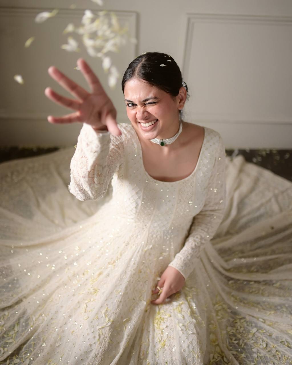Wedding Wear White Color Soft Georgette Embroidered Designer Gown