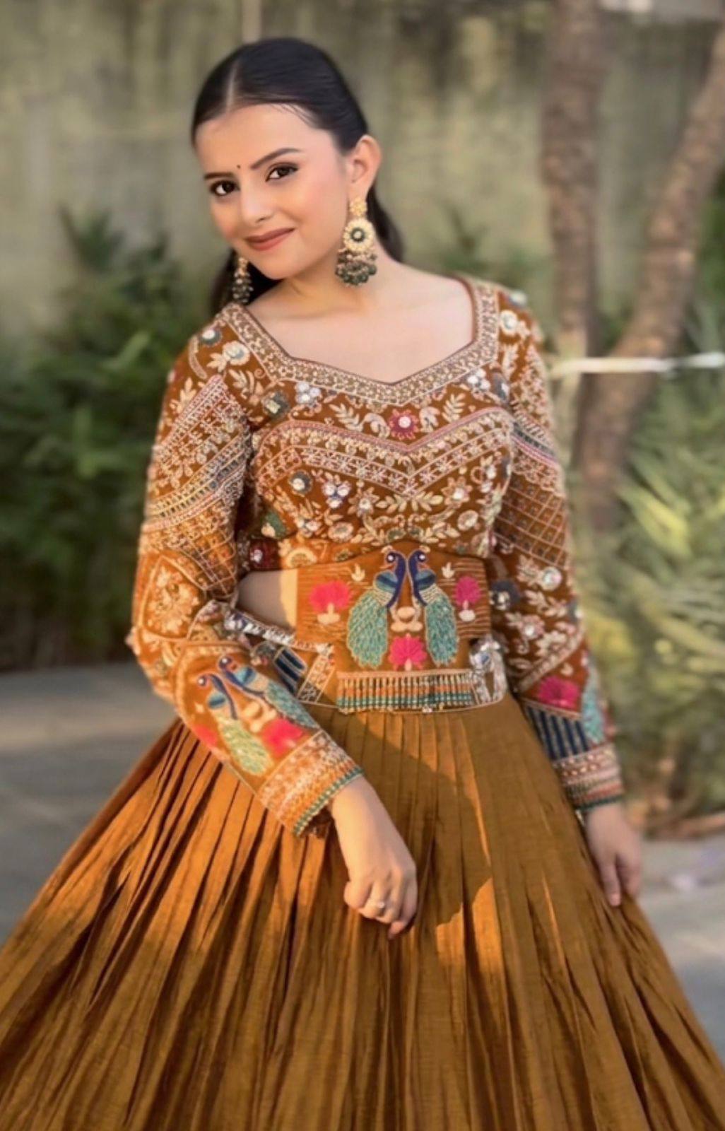Traditional Mustard Color Chinon Silk Lehenga Choli