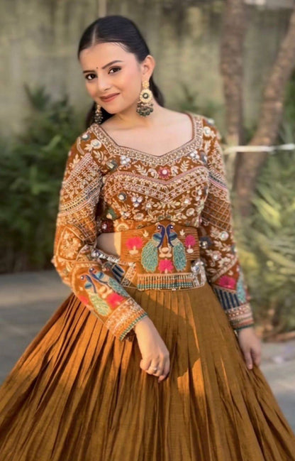 Traditional Mustard Color Chinon Silk Lehenga Choli