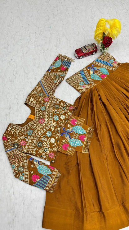 Traditional Mustard Color Chinon Silk Lehenga Choli