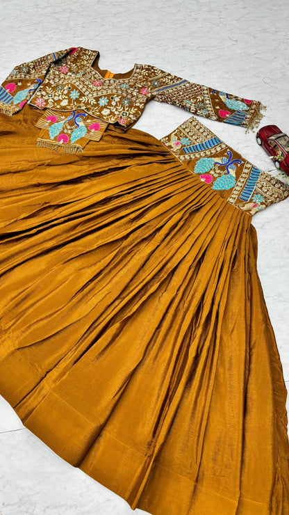 Traditional Mustard Color Chinon Silk Lehenga Choli