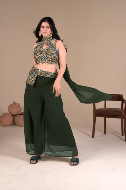 Designer Green Color Georgette With Embroidery Sequins Thread Work Lehenga Choli