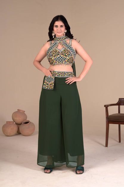 Designer Green Color Georgette With Embroidery Sequins Thread Work Lehenga Choli