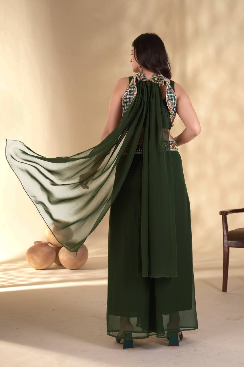 Designer Green Color Georgette With Embroidery Sequins Thread Work Lehenga Choli
