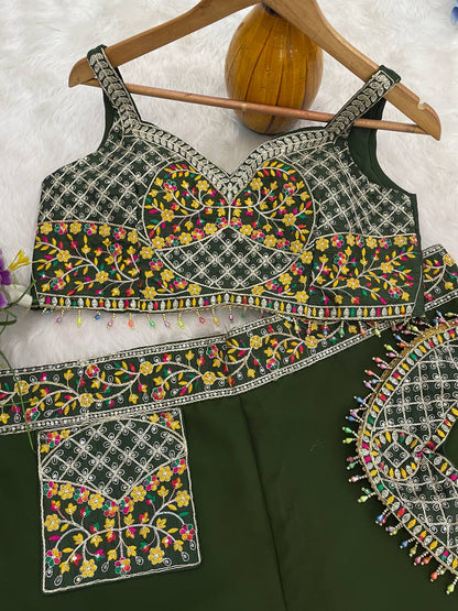 Designer Green Color Georgette With Embroidery Sequins Thread Work Lehenga Choli